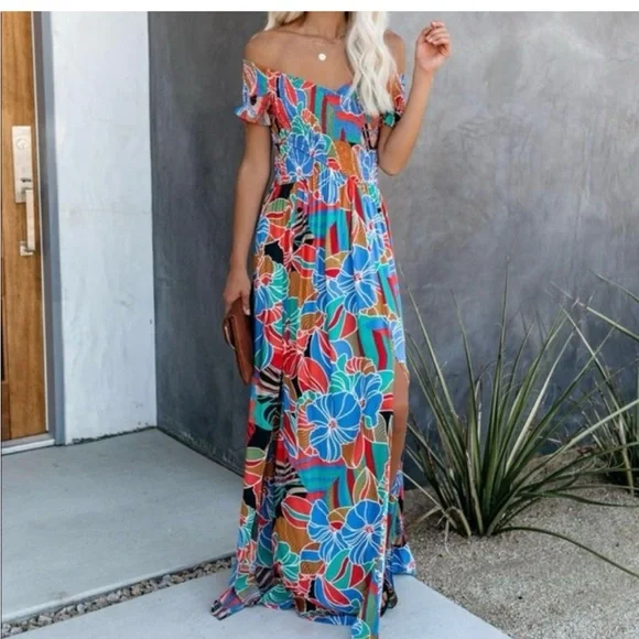 Vici off the Shoulder Multicolor Floral Dress - Picture 4 of 5